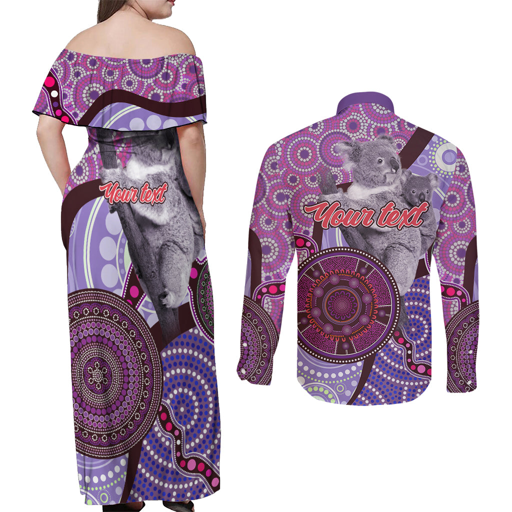 Personalised Australia Koala NAIDOC 2024 Couples Matching Off Shoulder Maxi Dress and Long Sleeve Button Shirt Keep the Fire Burning