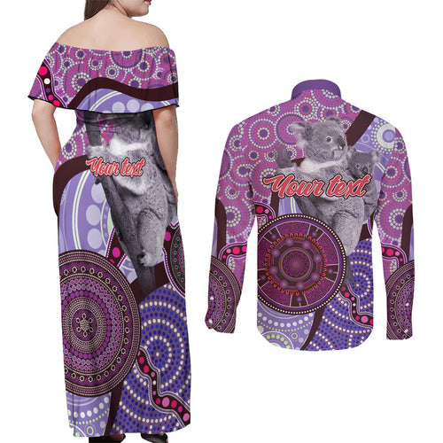 Personalised Australia Koala NAIDOC 2024 Couples Matching Off Shoulder Maxi Dress and Long Sleeve Button Shirt Keep the Fire Burning