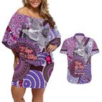 Personalised Australia Koala NAIDOC 2024 Couples Matching Off Shoulder Short Dress and Hawaiian Shirt Keep the Fire Burning