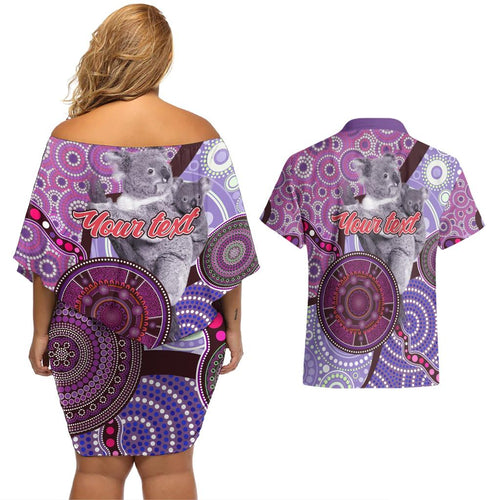 Personalised Australia Koala NAIDOC 2024 Couples Matching Off Shoulder Short Dress and Hawaiian Shirt Keep the Fire Burning