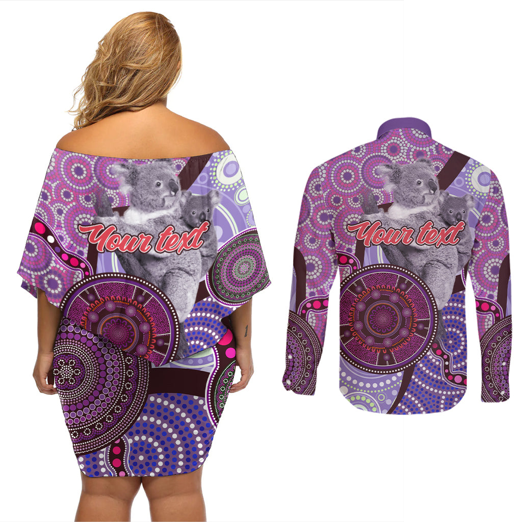 Personalised Australia Koala NAIDOC 2024 Couples Matching Off Shoulder Short Dress and Long Sleeve Button Shirt Keep the Fire Burning