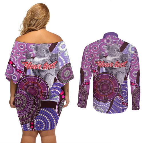 Personalised Australia Koala NAIDOC 2024 Couples Matching Off Shoulder Short Dress and Long Sleeve Button Shirt Keep the Fire Burning