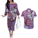 Personalised Australia Koala NAIDOC 2024 Couples Matching Off The Shoulder Long Sleeve Dress and Hawaiian Shirt Keep the Fire Burning