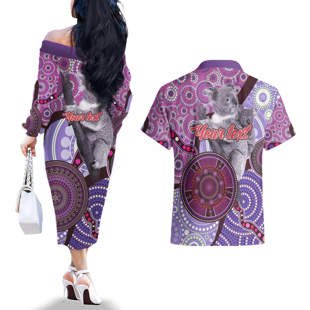 Personalised Australia Koala NAIDOC 2024 Couples Matching Off The Shoulder Long Sleeve Dress and Hawaiian Shirt Keep the Fire Burning