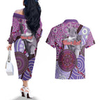 Personalised Australia Koala NAIDOC 2024 Couples Matching Off The Shoulder Long Sleeve Dress and Hawaiian Shirt Keep the Fire Burning