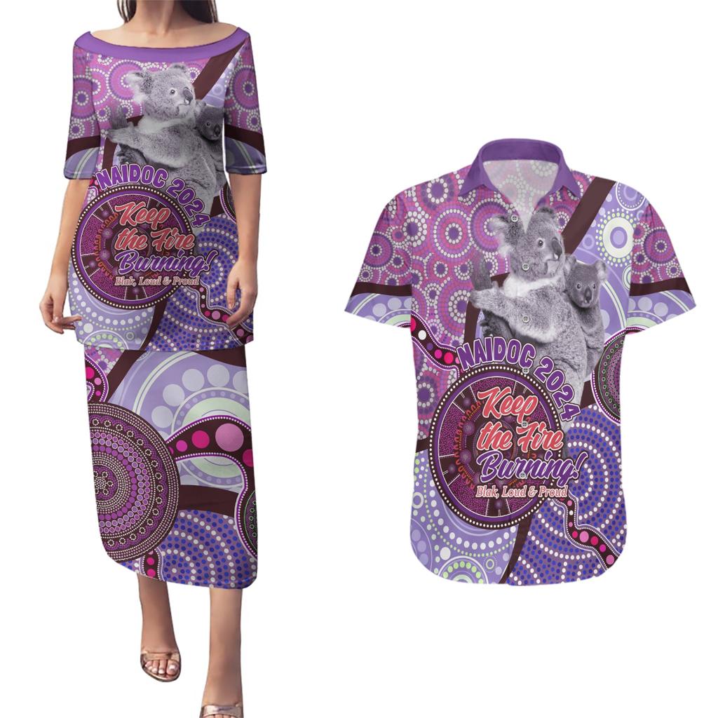 Personalised Australia Koala NAIDOC 2024 Couples Matching Puletasi and Hawaiian Shirt Keep the Fire Burning