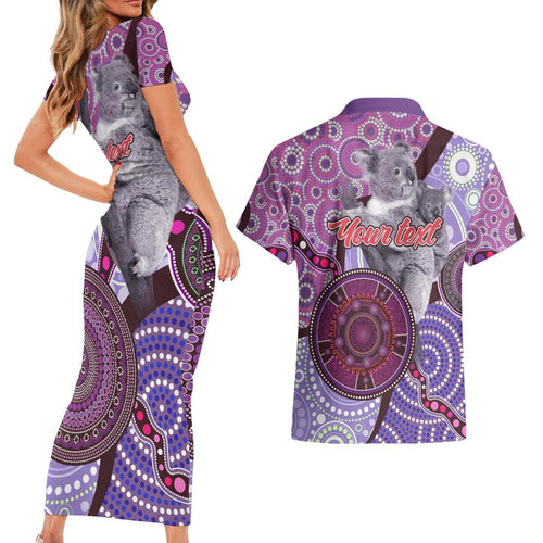 Personalised Australia Koala NAIDOC 2024 Couples Matching Short Sleeve Bodycon Dress and Hawaiian Shirt Keep the Fire Burning