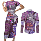 Personalised Australia Koala NAIDOC 2024 Couples Matching Short Sleeve Bodycon Dress and Long Sleeve Button Shirt Keep the Fire Burning