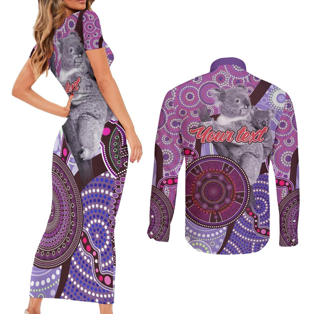 Personalised Australia Koala NAIDOC 2024 Couples Matching Short Sleeve Bodycon Dress and Long Sleeve Button Shirt Keep the Fire Burning