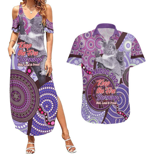 Personalised Australia Koala NAIDOC 2024 Couples Matching Summer Maxi Dress and Hawaiian Shirt Keep the Fire Burning