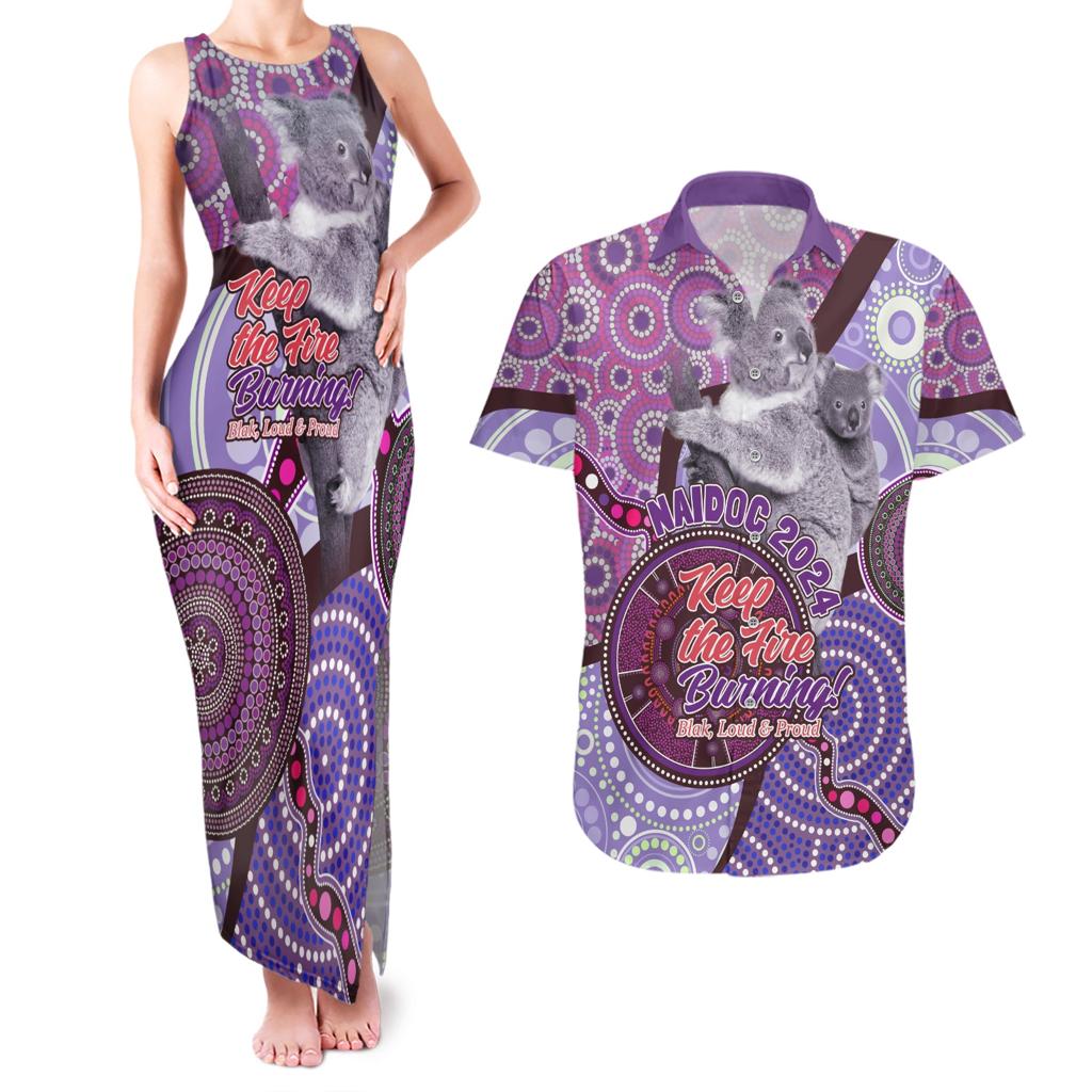 Personalised Australia Koala NAIDOC 2024 Couples Matching Tank Maxi Dress and Hawaiian Shirt Keep the Fire Burning