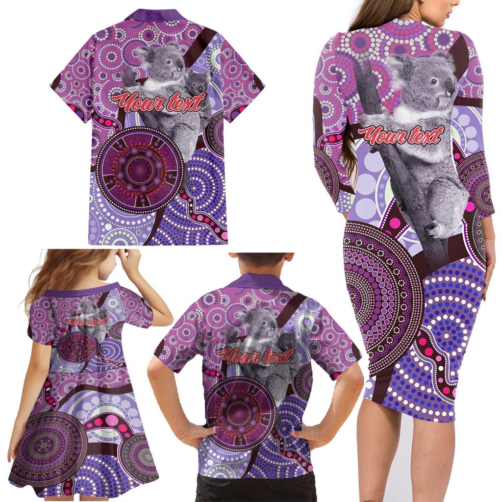 Personalised Australia Koala NAIDOC 2024 Family Matching Long Sleeve Bodycon Dress and Hawaiian Shirt Keep the Fire Burning