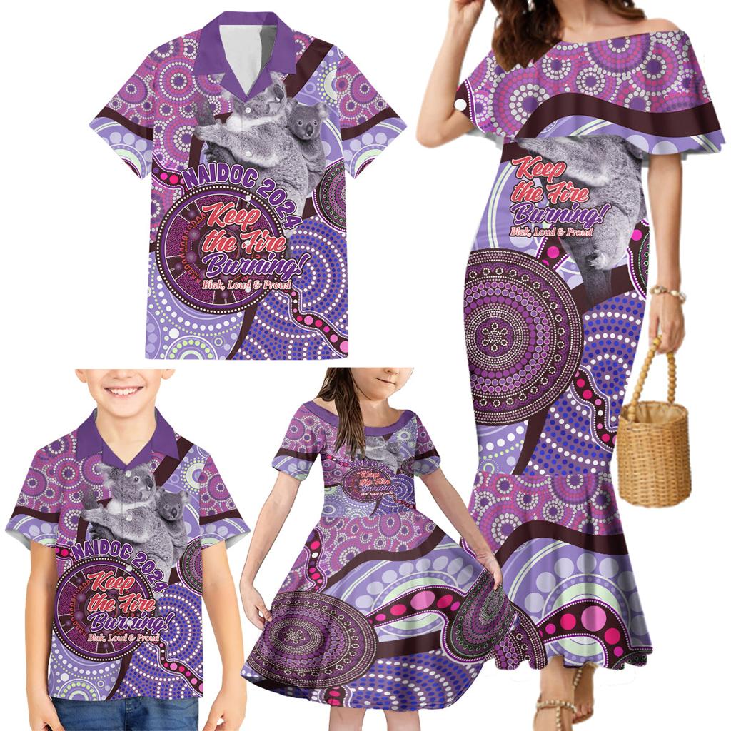 Personalised Australia Koala NAIDOC 2024 Family Matching Mermaid Dress and Hawaiian Shirt Keep the Fire Burning