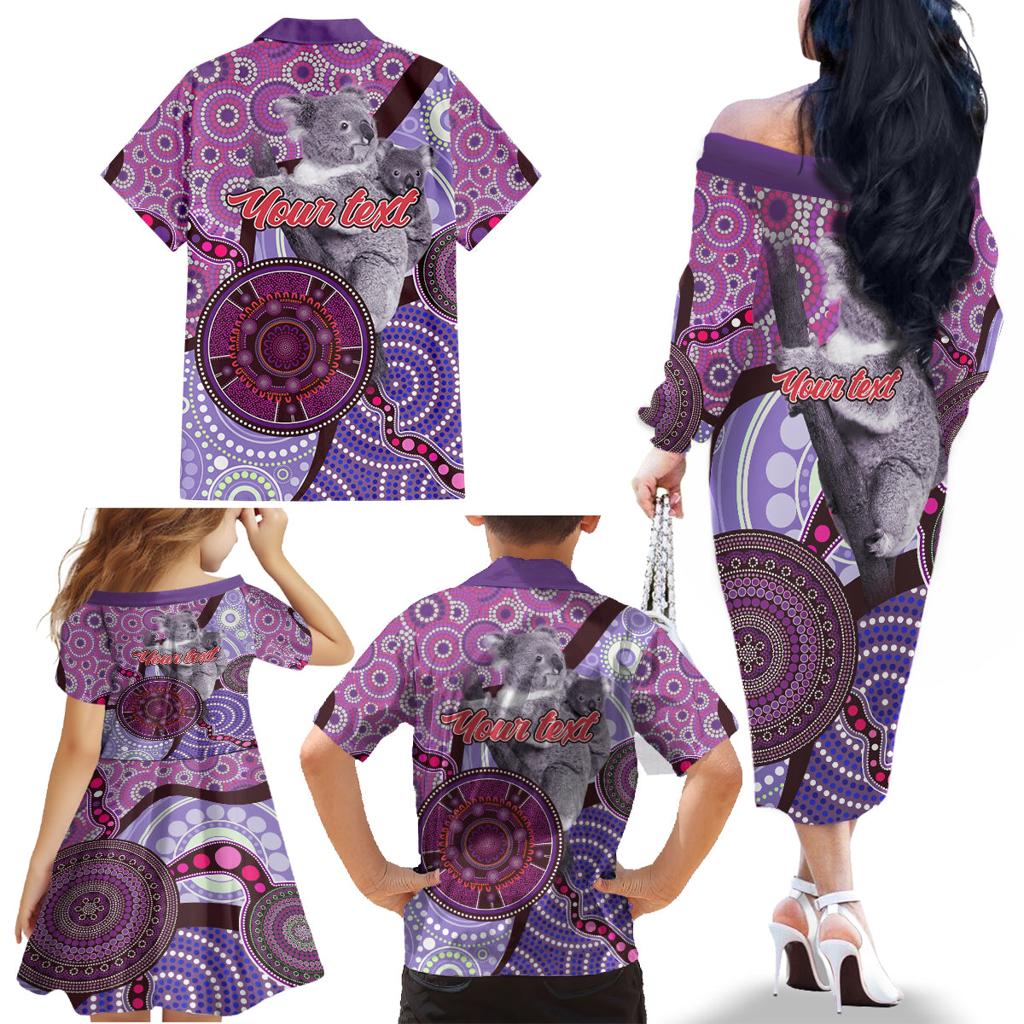 Personalised Australia Koala NAIDOC 2024 Family Matching Off Shoulder Long Sleeve Dress and Hawaiian Shirt Keep the Fire Burning