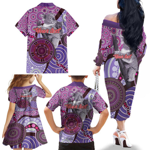 Personalised Australia Koala NAIDOC 2024 Family Matching Off Shoulder Long Sleeve Dress and Hawaiian Shirt Keep the Fire Burning