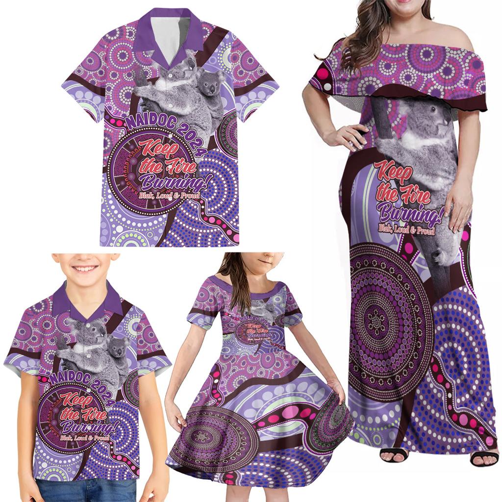 Personalised Australia Koala NAIDOC 2024 Family Matching Off Shoulder Maxi Dress and Hawaiian Shirt Keep the Fire Burning