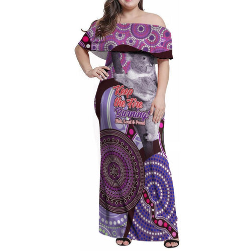 Personalised Australia Koala NAIDOC 2024 Family Matching Off Shoulder Maxi Dress and Hawaiian Shirt Keep the Fire Burning