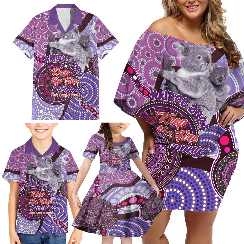 Personalised Australia Koala NAIDOC 2024 Family Matching Off Shoulder Short Dress and Hawaiian Shirt Keep the Fire Burning