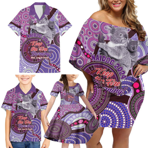 Personalised Australia Koala NAIDOC 2024 Family Matching Off Shoulder Short Dress and Hawaiian Shirt Keep the Fire Burning