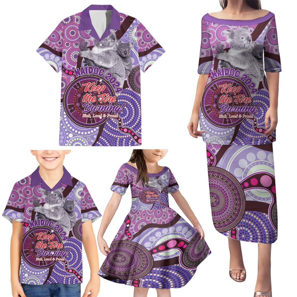 Personalised Australia Koala NAIDOC 2024 Family Matching Puletasi and Hawaiian Shirt Keep the Fire Burning