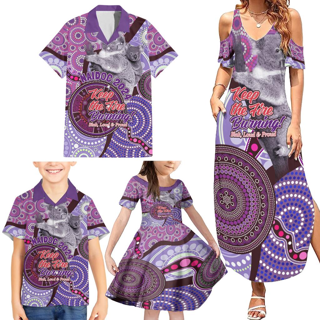 Personalised Australia Koala NAIDOC 2024 Family Matching Summer Maxi Dress and Hawaiian Shirt Keep the Fire Burning