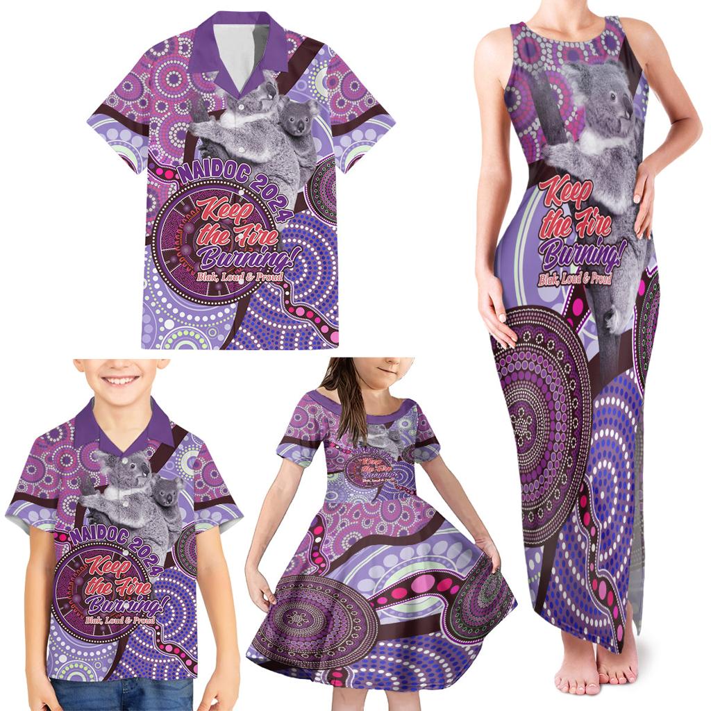 Personalised Australia Koala NAIDOC 2024 Family Matching Tank Maxi Dress and Hawaiian Shirt Keep the Fire Burning