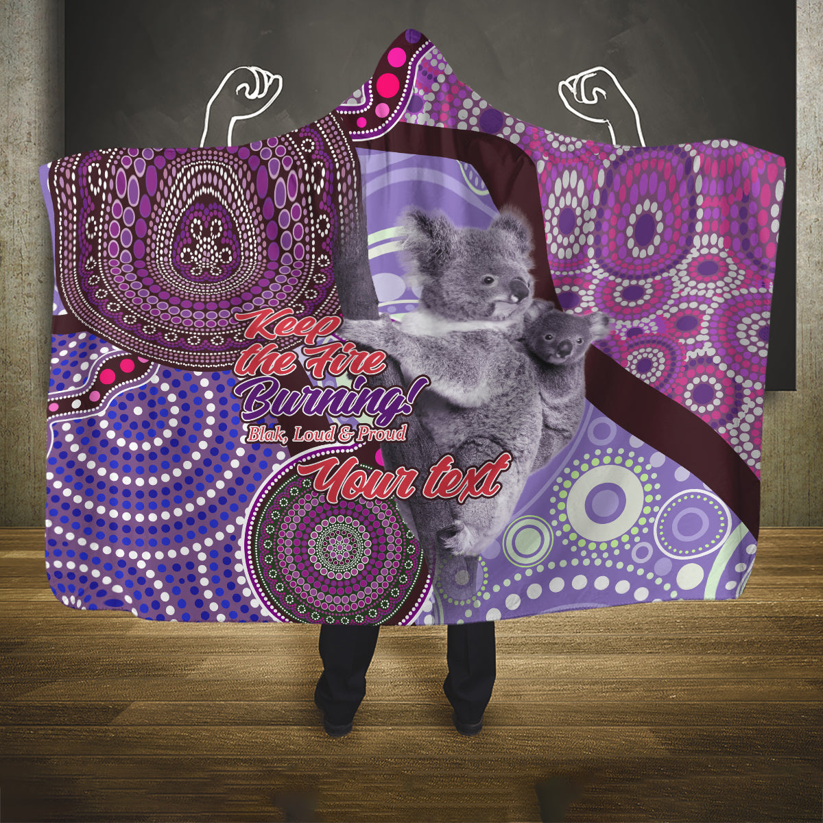 Personalised Australia Koala NAIDOC 2024 Hooded Blanket Keep the Fire Burning