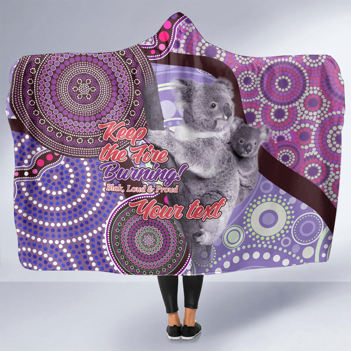 Personalised Australia Koala NAIDOC 2024 Hooded Blanket Keep the Fire Burning