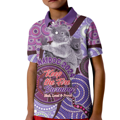 Personalised Australia Koala NAIDOC 2024 Kid Polo Shirt Keep the Fire Burning