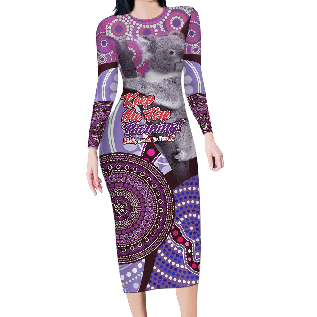 Personalised Australia Koala NAIDOC 2024 Long Sleeve Bodycon Dress Keep the Fire Burning