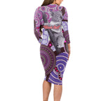 Personalised Australia Koala NAIDOC 2024 Long Sleeve Bodycon Dress Keep the Fire Burning
