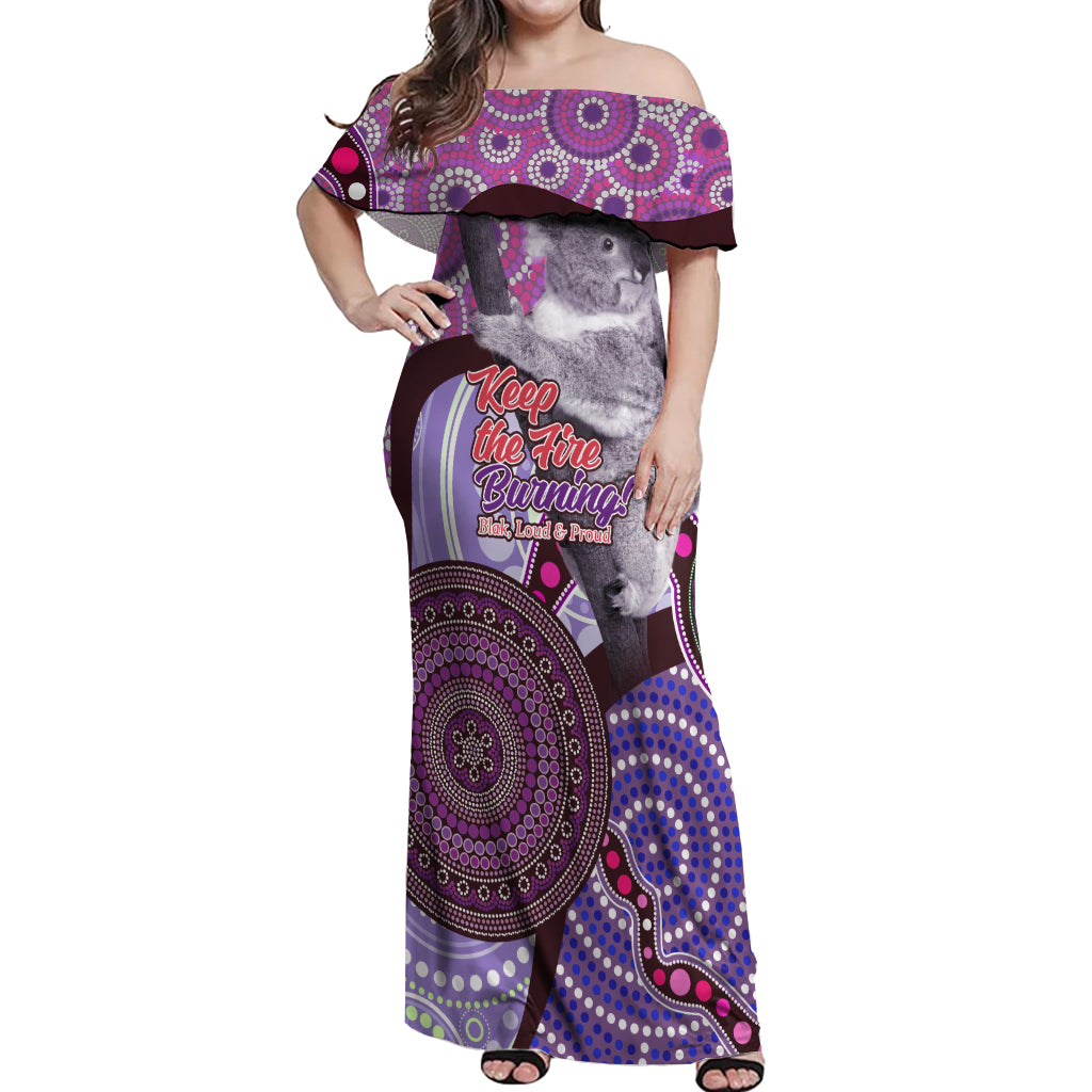 Personalised Australia Koala NAIDOC 2024 Off Shoulder Maxi Dress Keep the Fire Burning