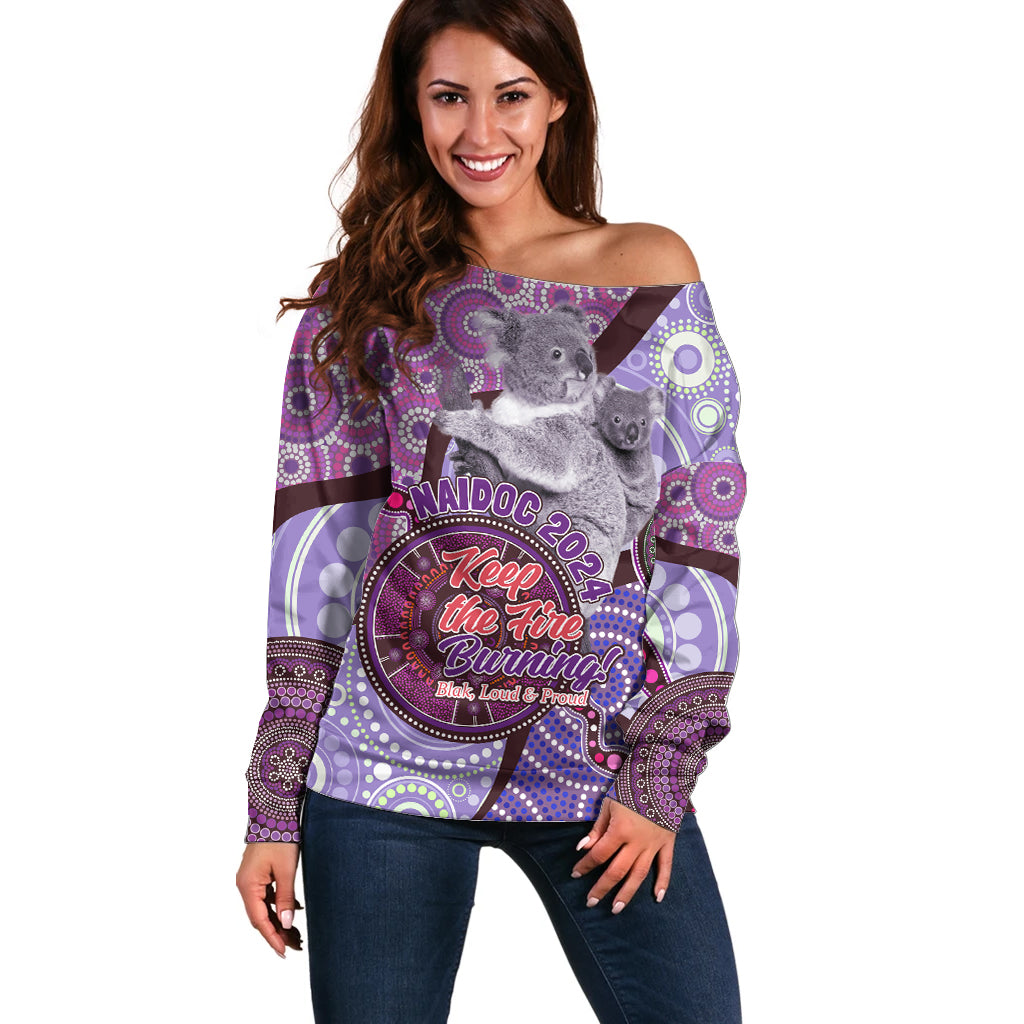Personalised Australia Koala NAIDOC 2024 Off Shoulder Sweater Keep the Fire Burning