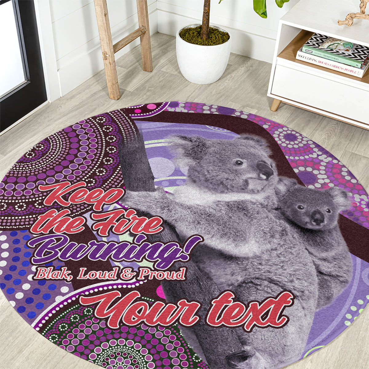 Personalised Australia Koala NAIDOC 2024 Round Carpet Keep the Fire Burning