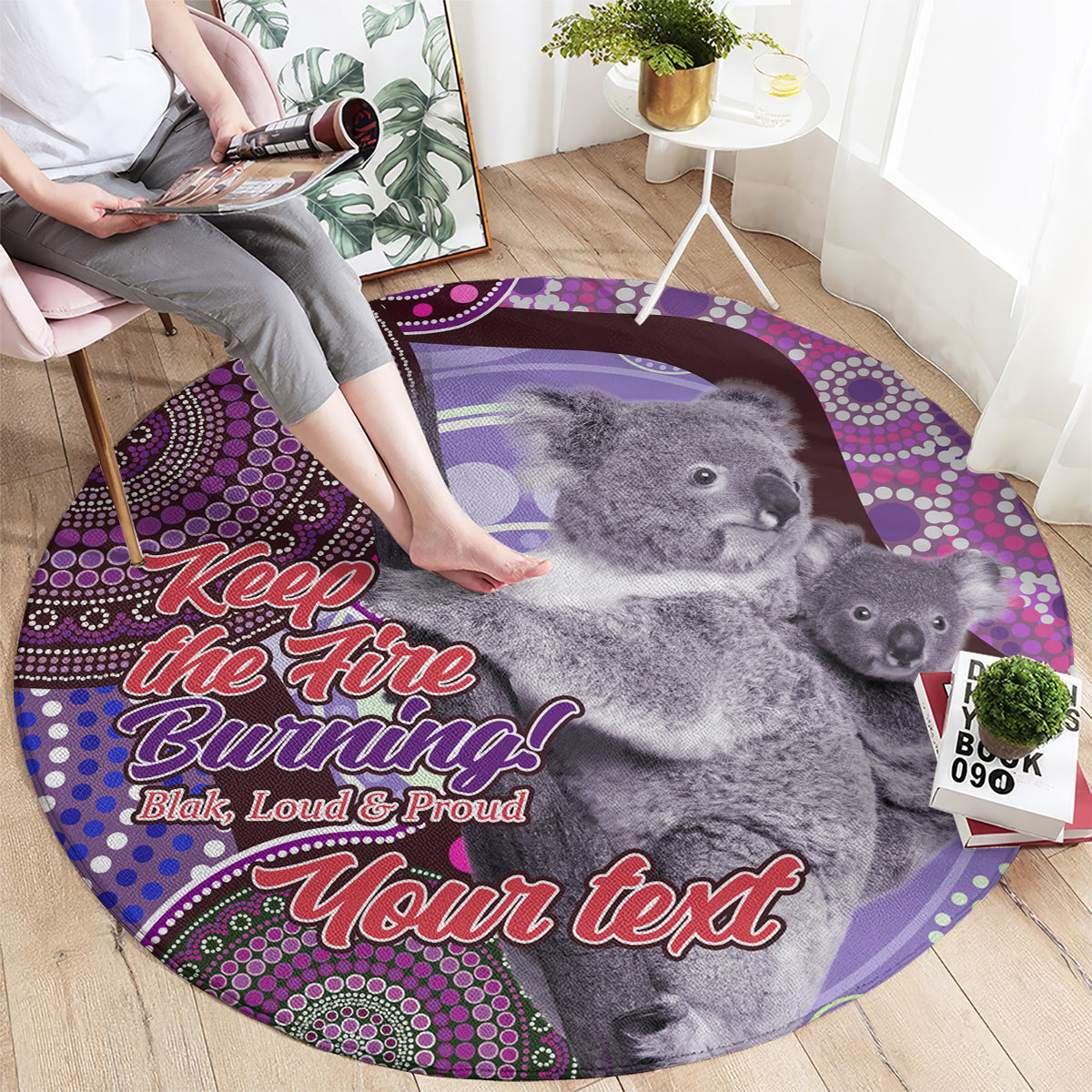 Personalised Australia Koala NAIDOC 2024 Round Carpet Keep the Fire Burning