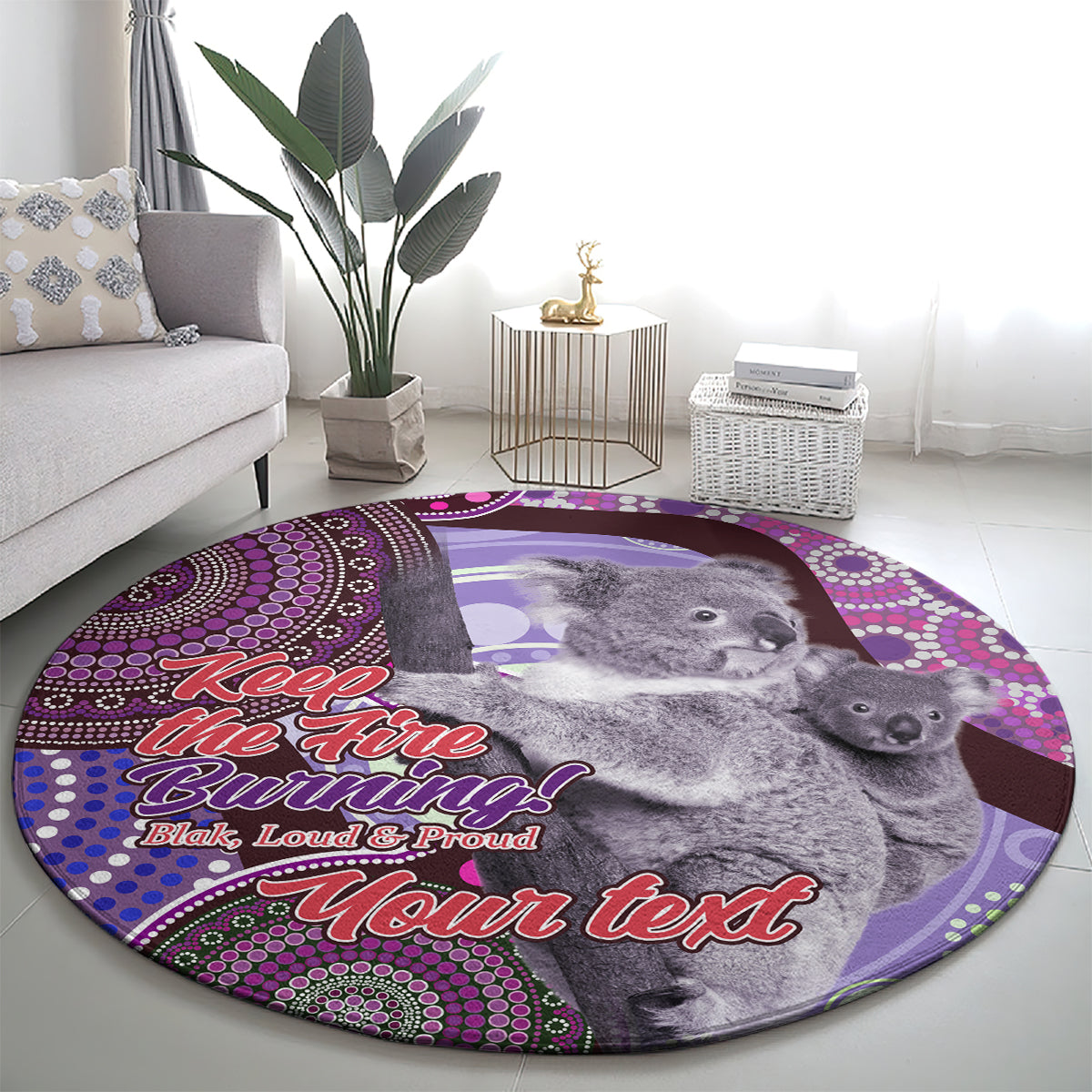 Personalised Australia Koala NAIDOC 2024 Round Carpet Keep the Fire Burning