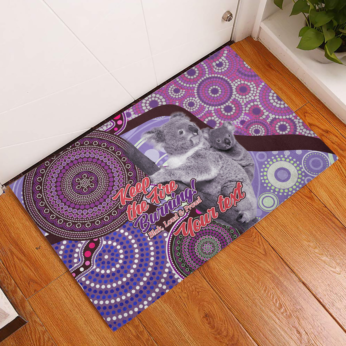 Personalised Australia Koala NAIDOC 2024 Rubber Doormat Keep the Fire Burning