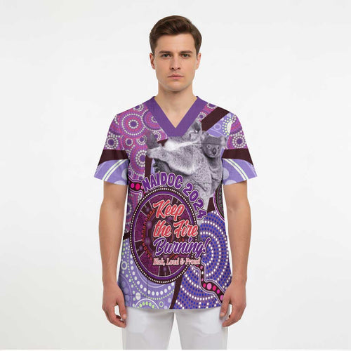 Personalised Australia Koala NAIDOC 2024 Scrub Top Keep the Fire Burning - Aussie Hoodie