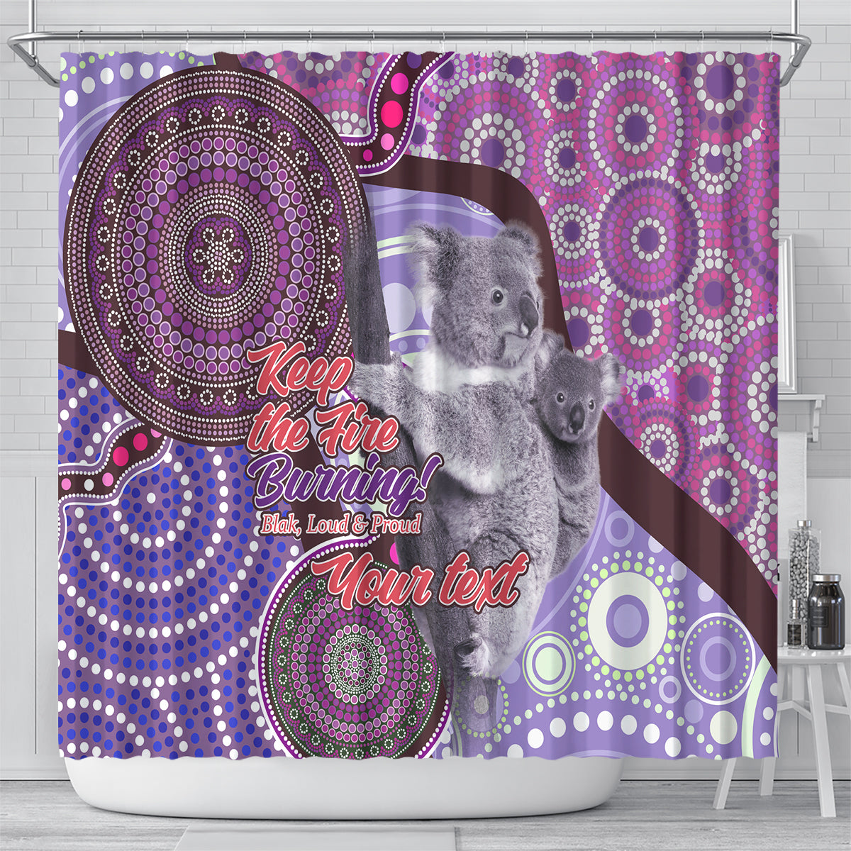 Personalised Australia Koala NAIDOC 2024 Shower Curtain Keep the Fire Burning
