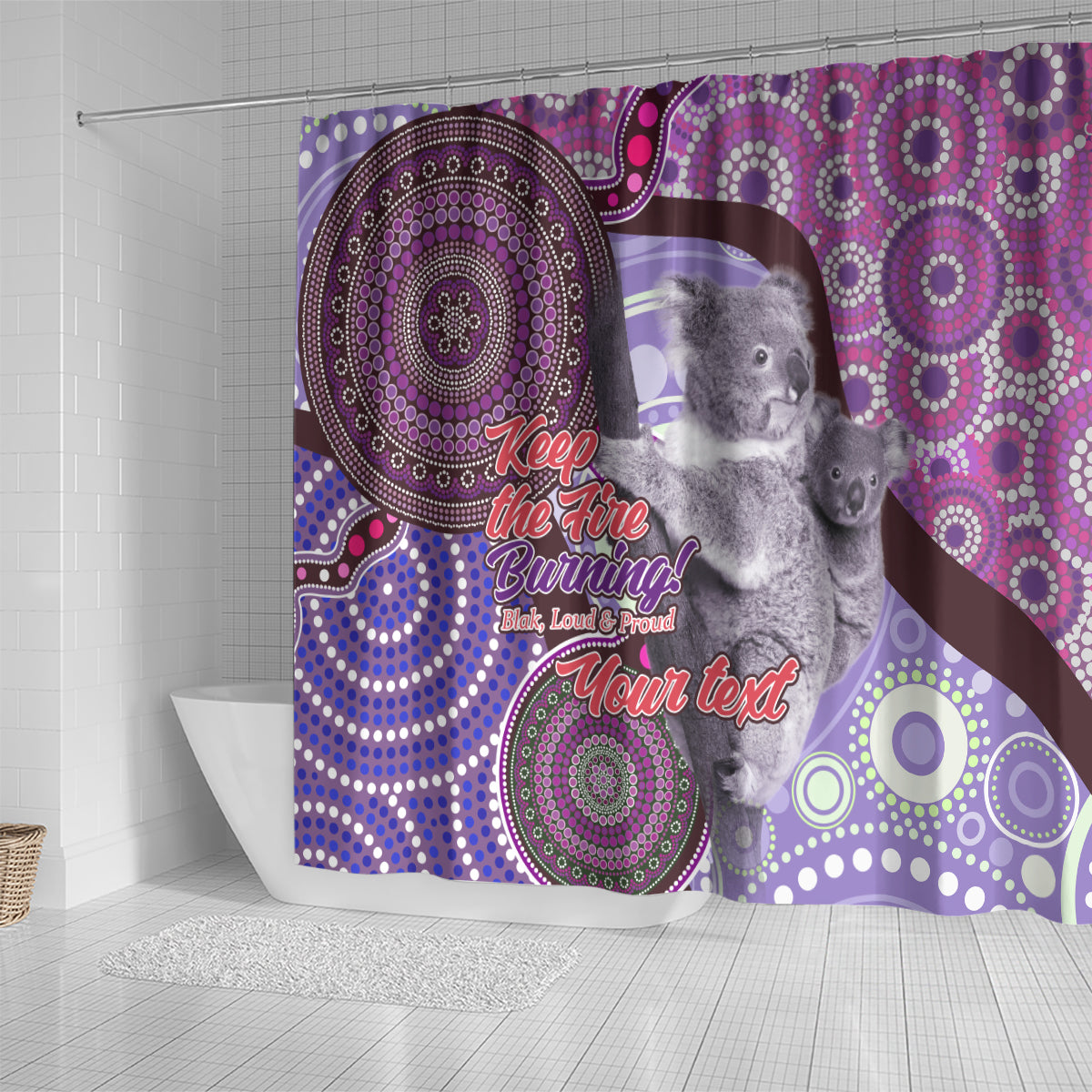 Personalised Australia Koala NAIDOC 2024 Shower Curtain Keep the Fire Burning