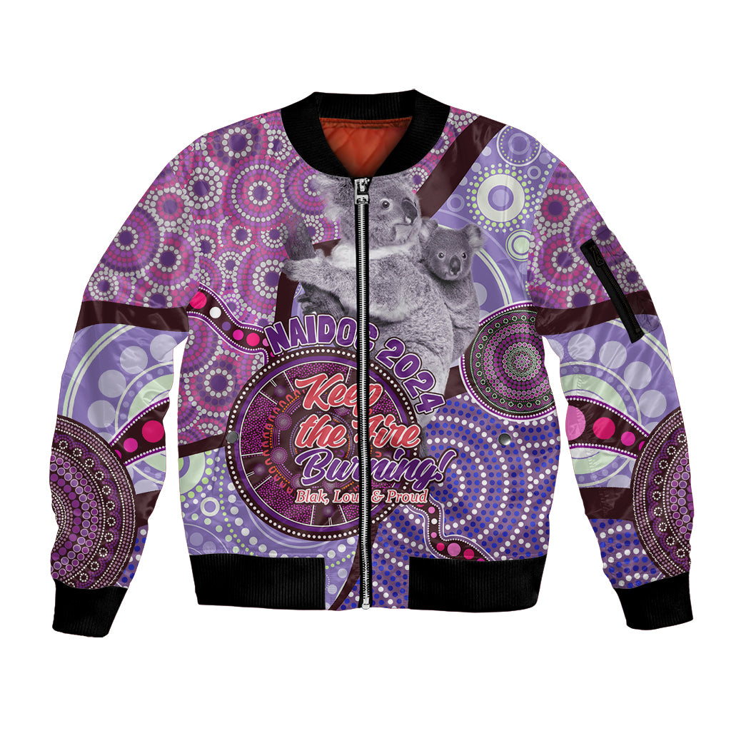 Personalised Australia Koala NAIDOC 2024 Sleeve Zip Bomber Jacket Keep the Fire Burning