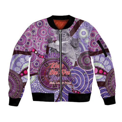 Personalised Australia Koala NAIDOC 2024 Sleeve Zip Bomber Jacket Keep the Fire Burning