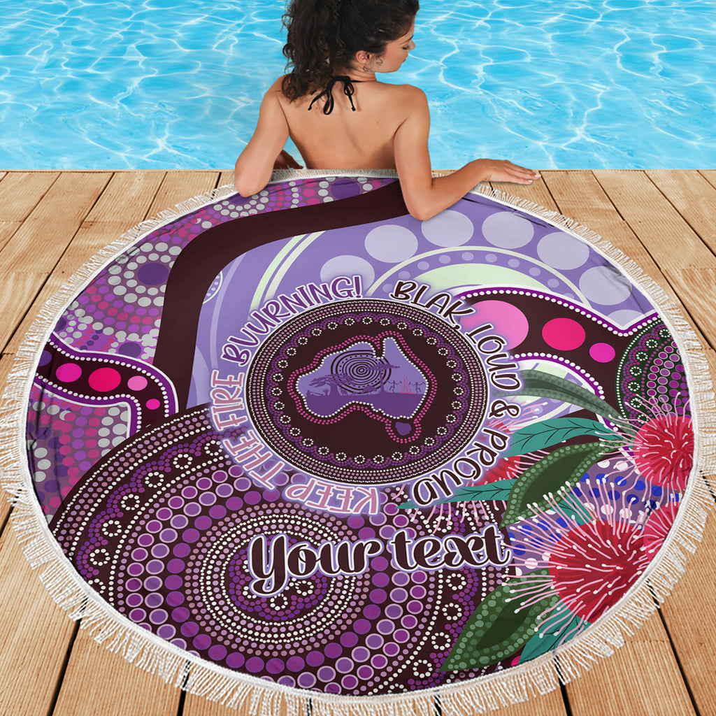 Personalised Australia NAIDOC 2024 Beach Blanket Keep the Fire Burning Hakea Flowers