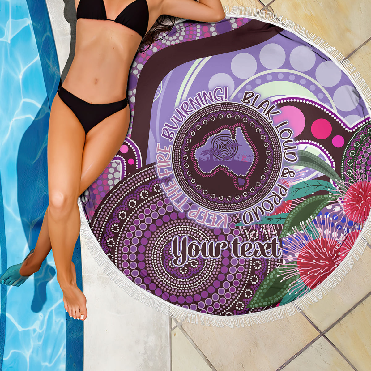 Personalised Australia NAIDOC 2024 Beach Blanket Keep the Fire Burning Hakea Flowers
