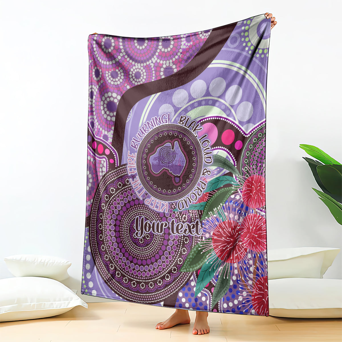 Personalised Australia NAIDOC 2024 Blanket Keep the Fire Burning Hakea Flowers