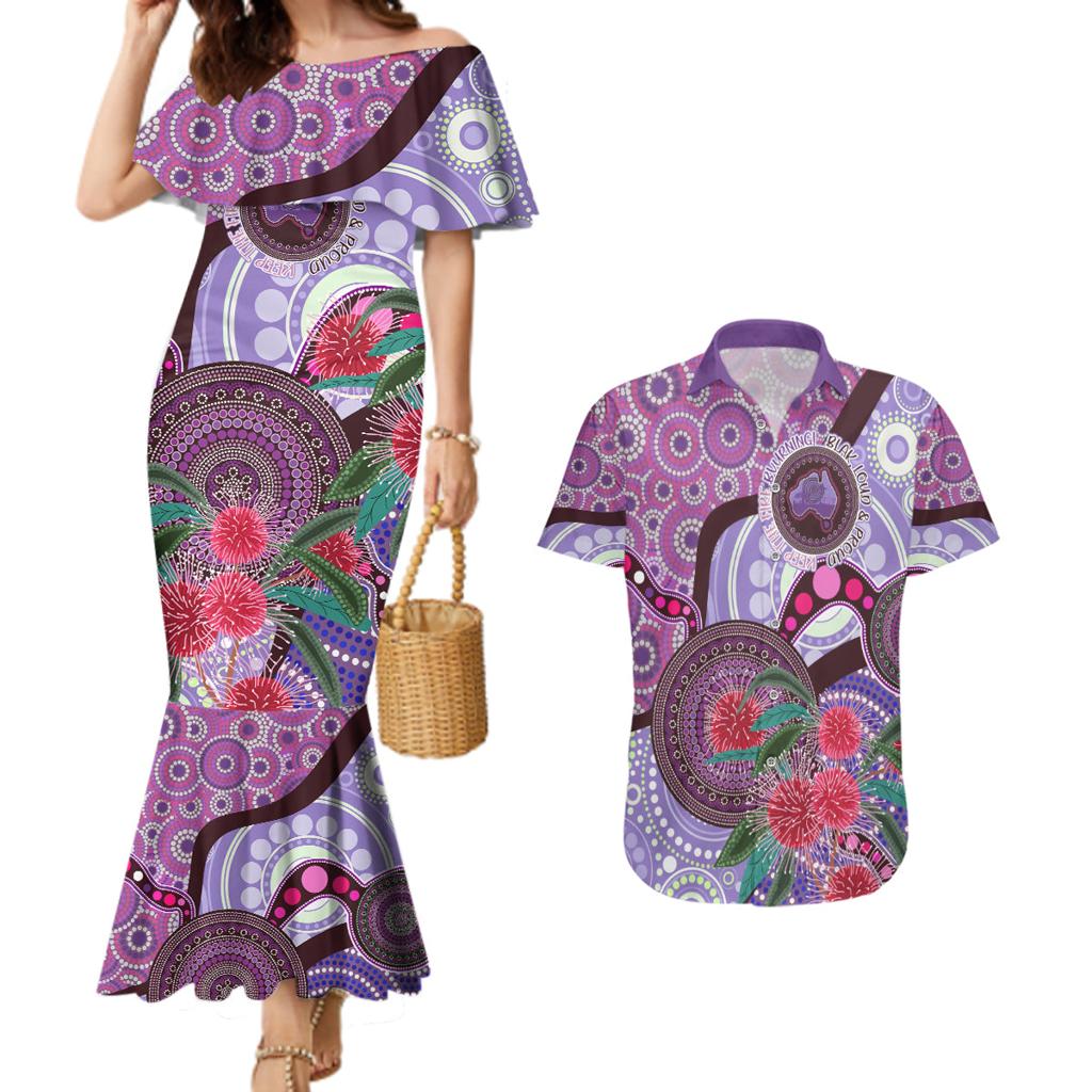 Personalised Australia NAIDOC 2024 Couples Matching Mermaid Dress and Hawaiian Shirt Keep the Fire Burning Hakea Flowers