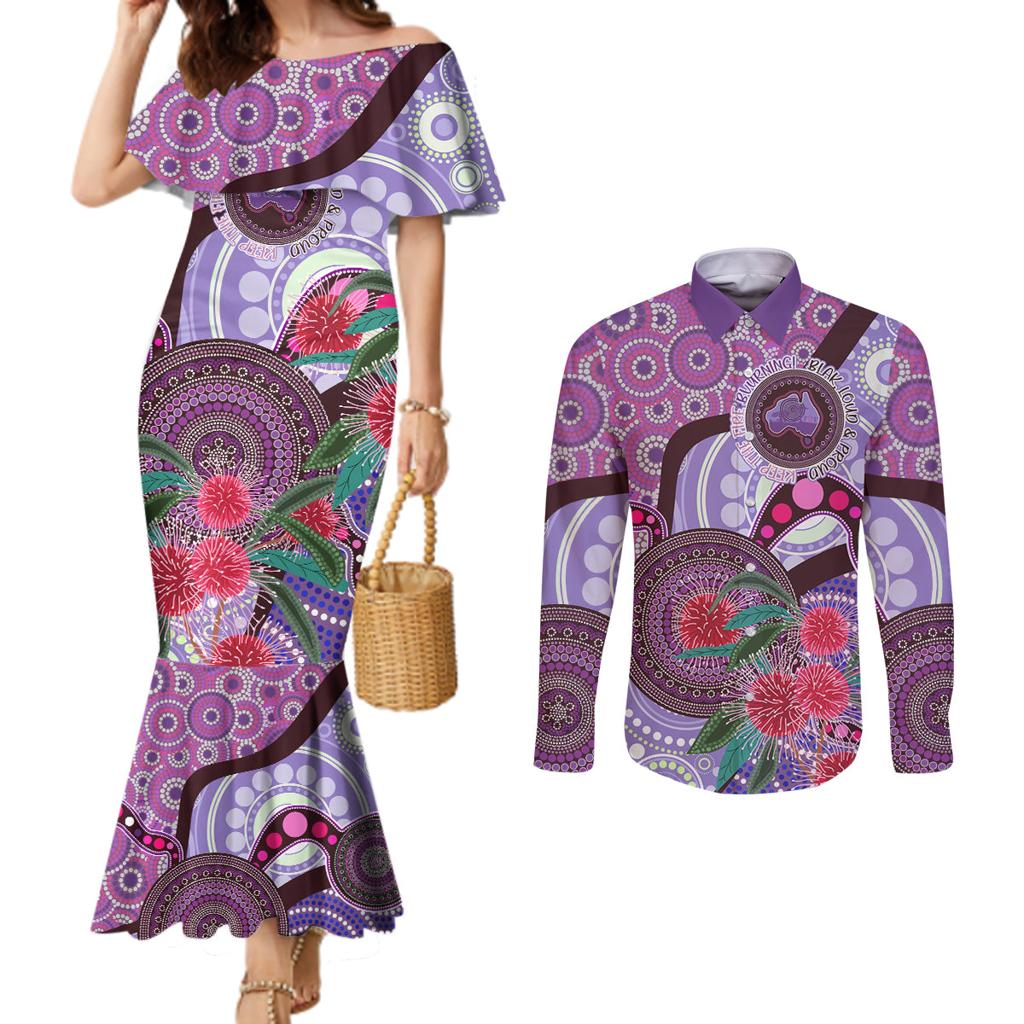 Personalised Australia NAIDOC 2024 Couples Matching Mermaid Dress and Long Sleeve Button Shirt Keep the Fire Burning Hakea Flowers