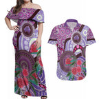 Personalised Australia NAIDOC 2024 Couples Matching Off Shoulder Maxi Dress and Hawaiian Shirt Keep the Fire Burning Hakea Flowers