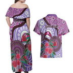 Personalised Australia NAIDOC 2024 Couples Matching Off Shoulder Maxi Dress and Hawaiian Shirt Keep the Fire Burning Hakea Flowers