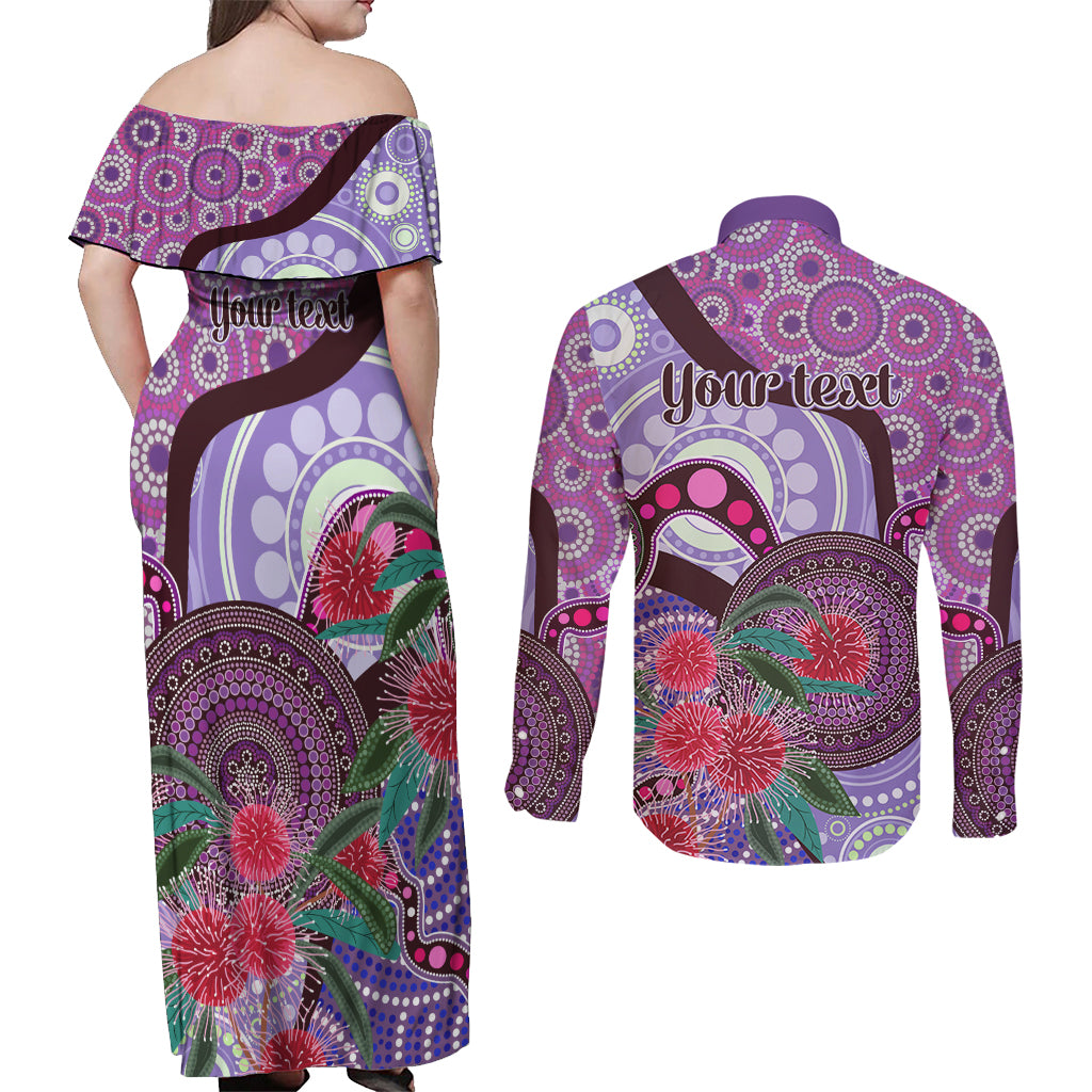 Personalised Australia NAIDOC 2024 Couples Matching Off Shoulder Maxi Dress and Long Sleeve Button Shirt Keep the Fire Burning Hakea Flowers